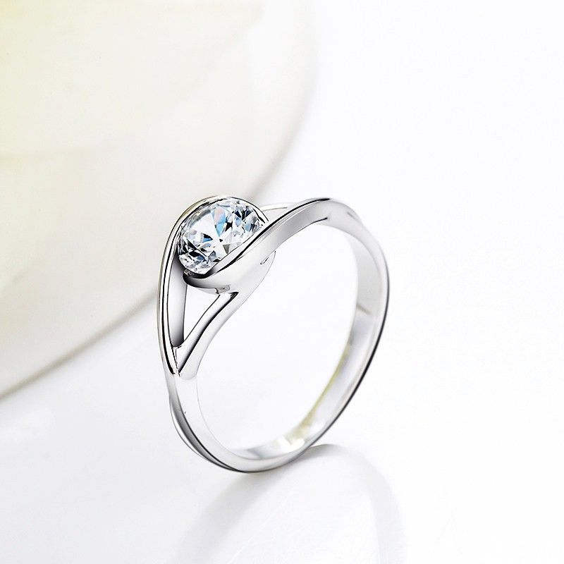 Bague De Fiançailles Simple De Mode Coréenne En Argent 925 Avec CZ