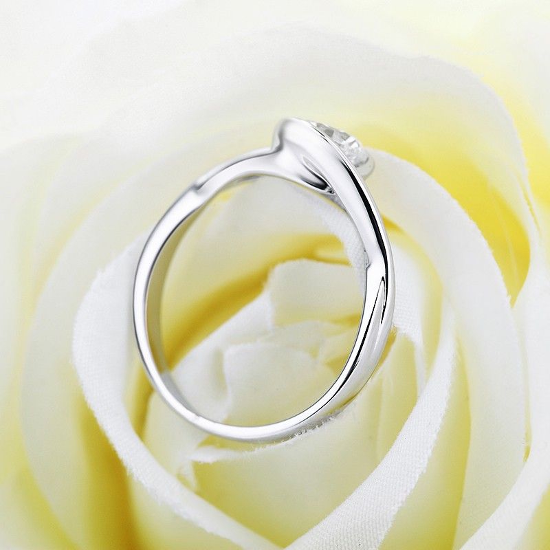 Bague De Fiançailles Simple De Mode Coréenne En Argent 925 Avec CZ