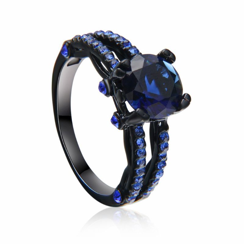 Bague De Fiançailles En Zircone Cubique Incrustée D'or Noir Atmosphérique Simple