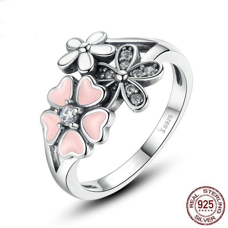 Bague À Fleur De Zircone Cubique En Argent Sterling 925 Personnalisée