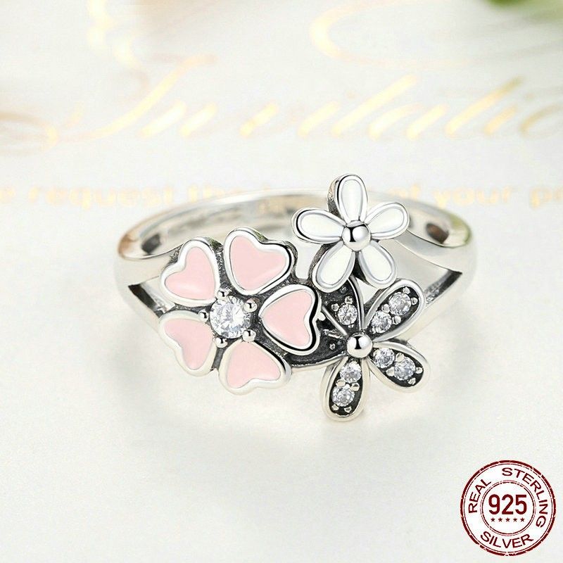 Bague À Fleur De Zircone Cubique En Argent Sterling 925 Personnalisée