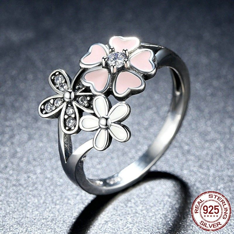 Bague À Fleur De Zircone Cubique En Argent Sterling 925 Personnalisée