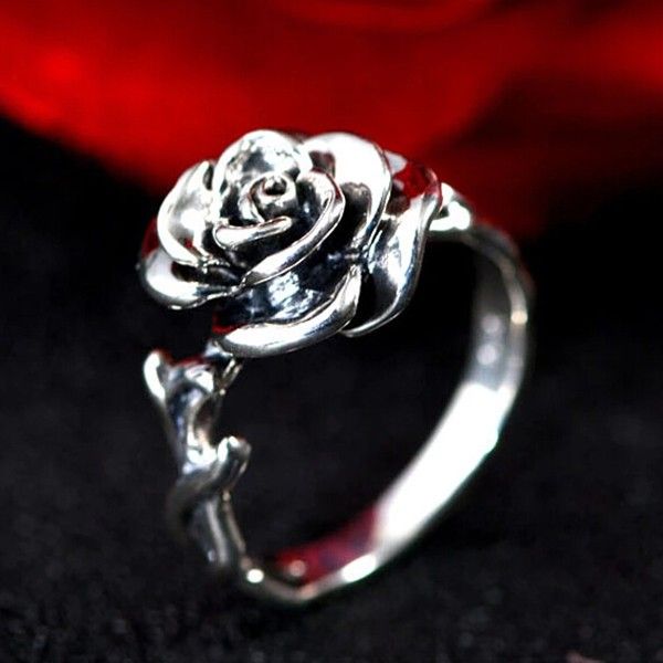 Bague En Forme De Rose En Argent Sterling 925 Rétro Pour Femme