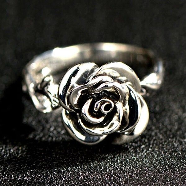 Bague En Forme De Rose En Argent Sterling 925 Rétro Pour Femme