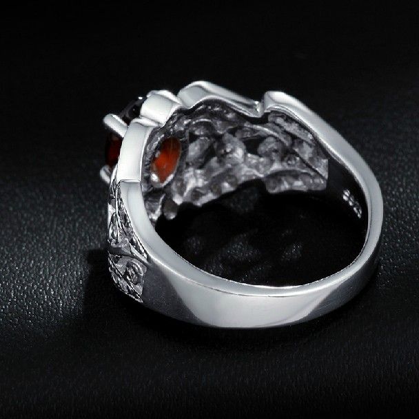 Bague Grenat Rouge Vin Naturel En Argent Sterling 925