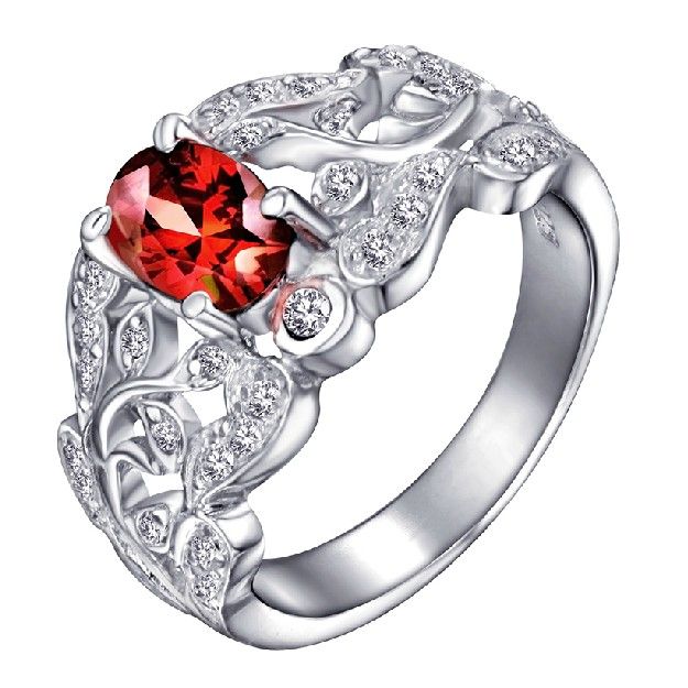 Bague Grenat Rouge Vin Naturel En Argent Sterling 925