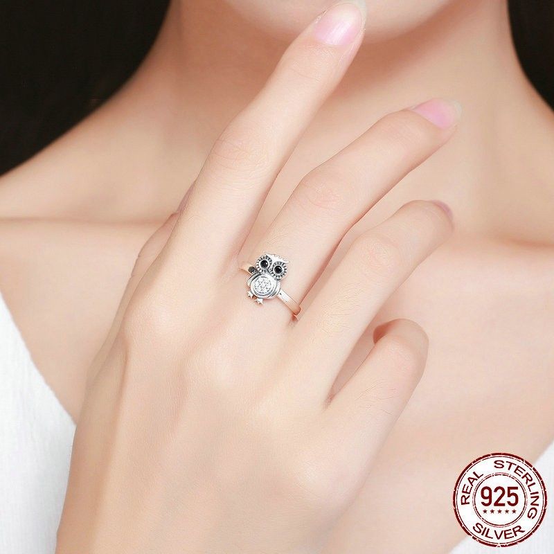 Bague Hibou Personnalisée En Argent Sterling 925 Avec Zircone Cubique