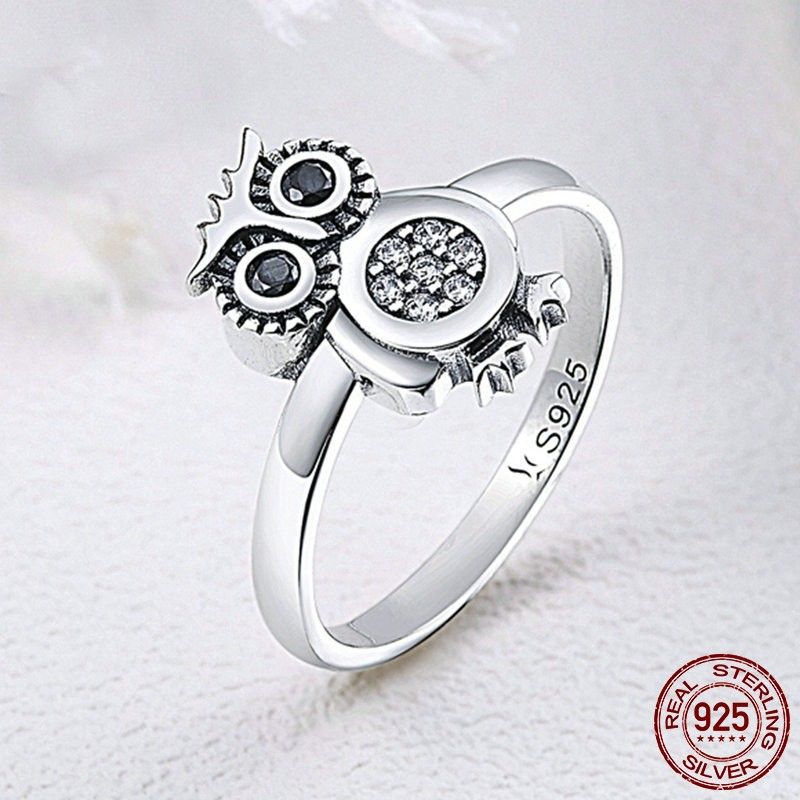 Bague Hibou Personnalisée En Argent Sterling 925 Avec Zircone Cubique