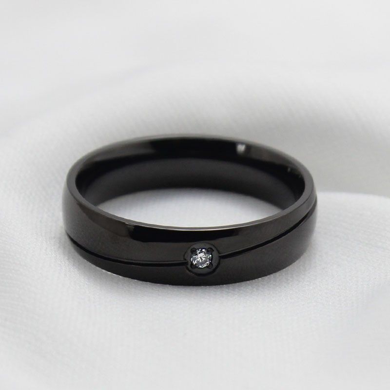 Bague Pour Homme En Acier Titane Argenté Or Noir Simple Et Élégante Avec Zircone Cubique