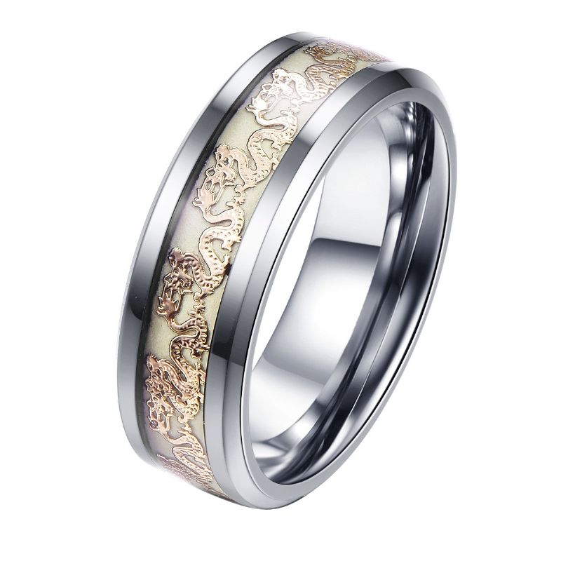 Bague D'homme En Acier Titane Avec Motif Dragon Vif Noctilucent