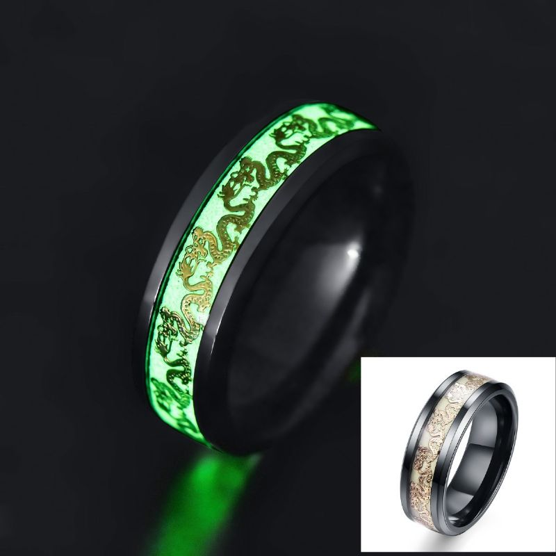 Bague D'homme En Acier Titane Avec Motif Dragon Vif Noctilucent