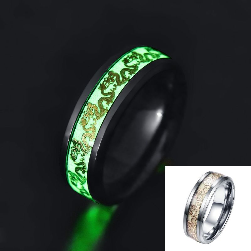 Bague D'homme En Acier Titane Avec Motif Dragon Vif Noctilucent