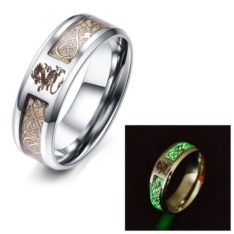 Bague D'homme En Acier Titane Avec Motif Dragon Vif Noctilucent