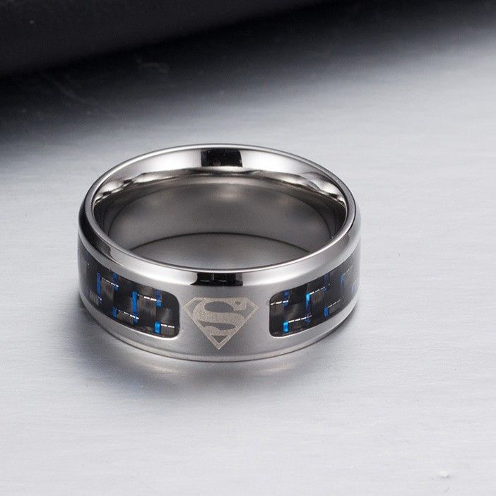 Bague Homme En Acier Titane En Fibre De Carbone Superman