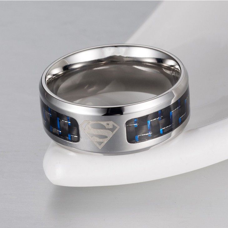 Bague Homme En Acier Titane En Fibre De Carbone Superman