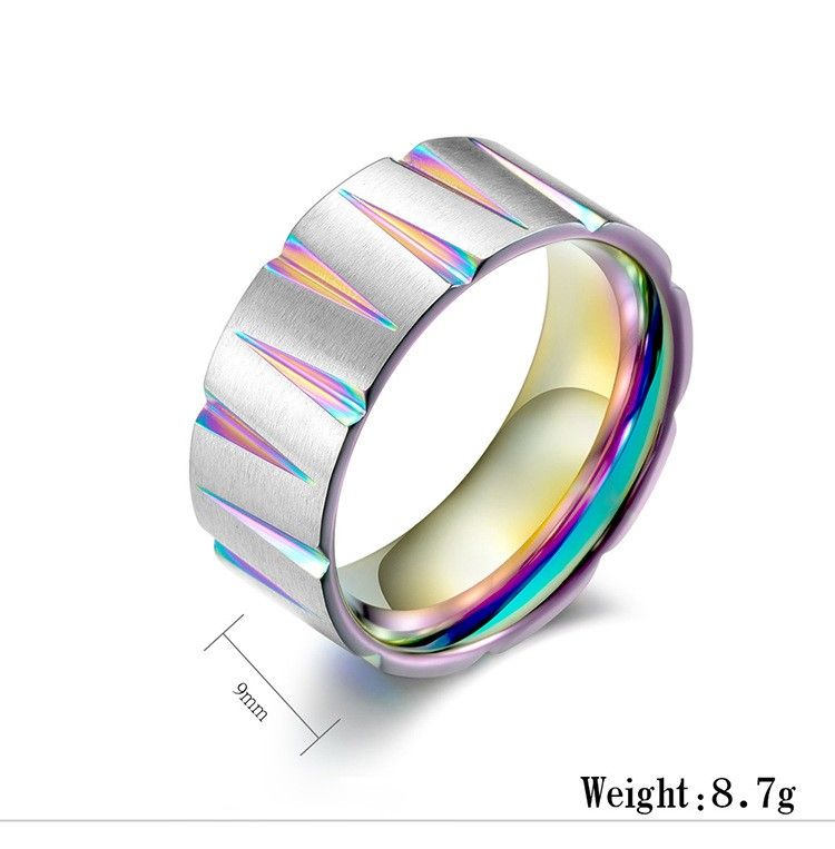 Bague Homme En Forme De Cône En Acier Titane Tréfilé Coloré