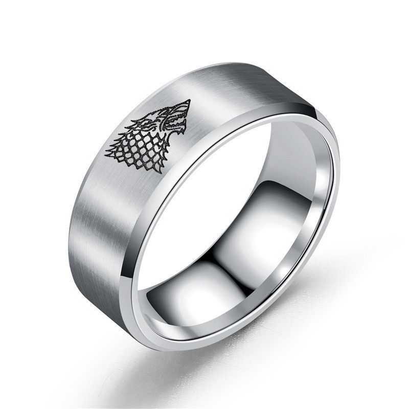 Bague Homme Personnalisée Ice Wolf Titanium Steel