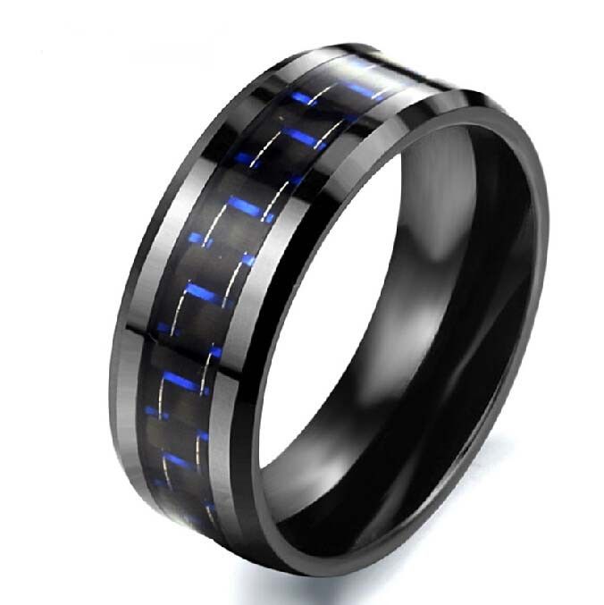 Bague Pour Hommes En Acier Titane En Céramique En Fibre De Carbone Bleue