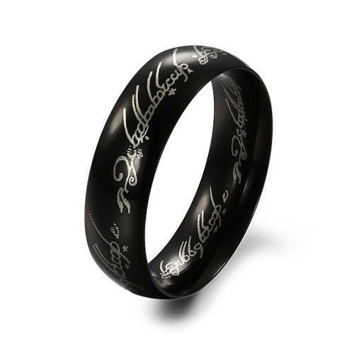 Bague Pour Hommes En Acier Titane Noir Avec Le Même Style En Mouvement Les Seigneurs Des Anneaux