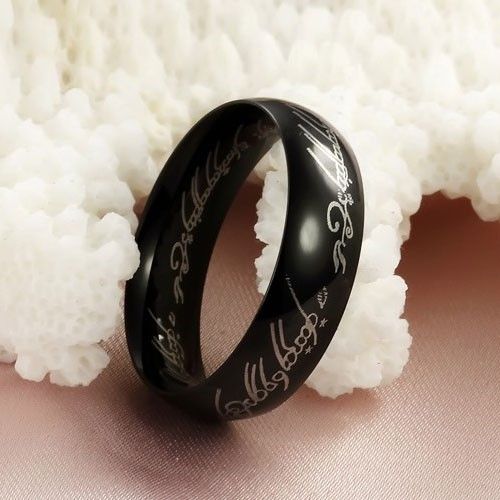 Bague Pour Hommes En Acier Titane Noir Avec Le Même Style En Mouvement Les Seigneurs Des Anneaux