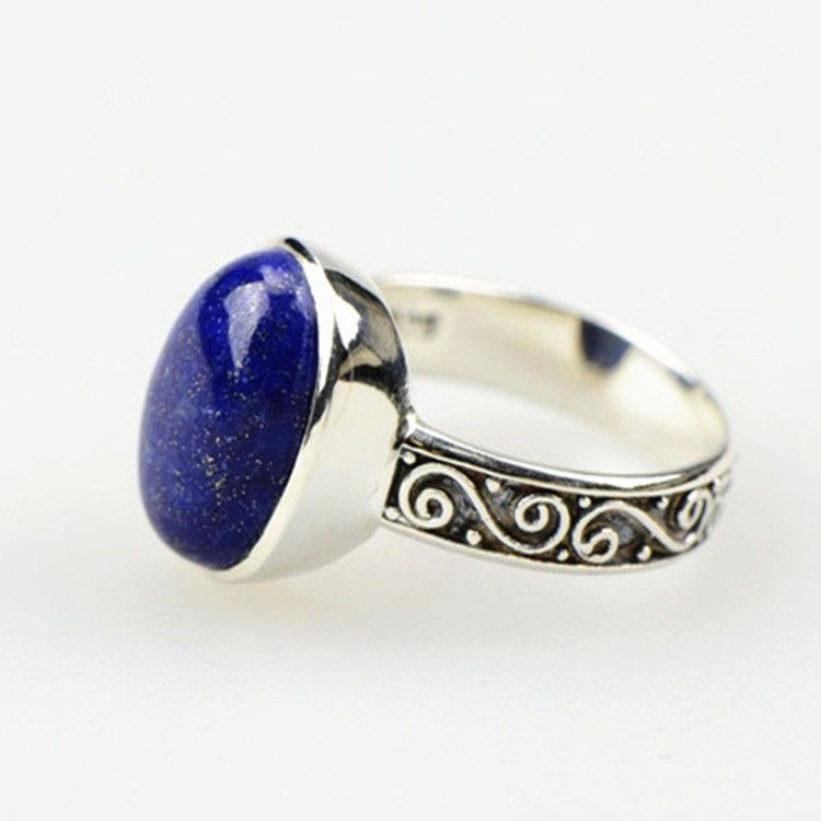 Bague Lapis Lazuli Incrustée En Argent Sterling S925 De Luxe Haut De Gamme