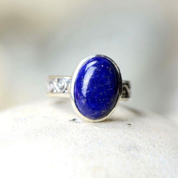 Bague Lapis Lazuli Incrustée En Argent Sterling S925 De Luxe Haut De Gamme