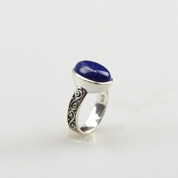 Bague Lapis Lazuli Incrustée En Argent Sterling S925 De Luxe Haut De Gamme