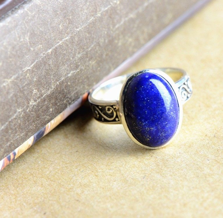 Bague Lapis Lazuli Incrustée En Argent Sterling S925 De Luxe Haut De Gamme