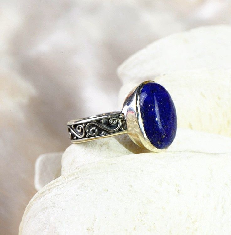 Bague Lapis Lazuli Incrustée En Argent Sterling S925 De Luxe Haut De Gamme