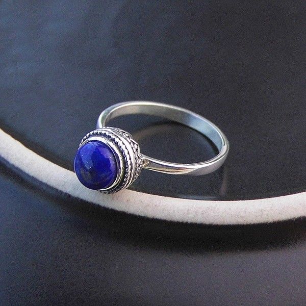 Bague Lapis Naturel Incrusté Argent S925 Mignon