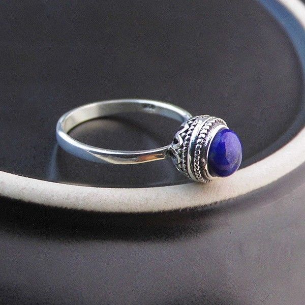 Bague Lapis Naturel Incrusté Argent S925 Mignon