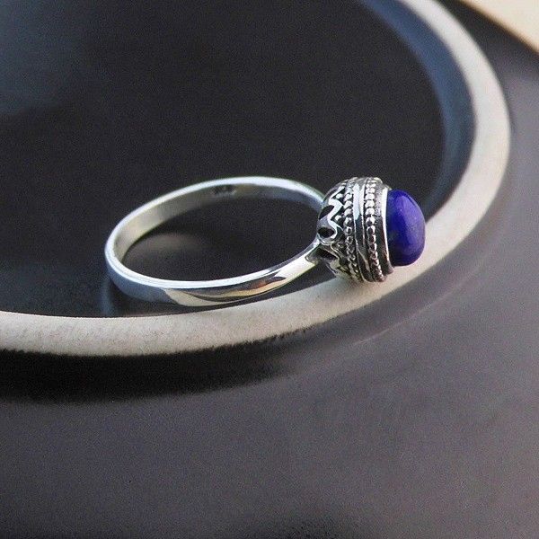 Bague Lapis Naturel Incrusté Argent S925 Mignon