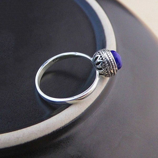 Bague Lapis Naturel Incrusté Argent S925 Mignon