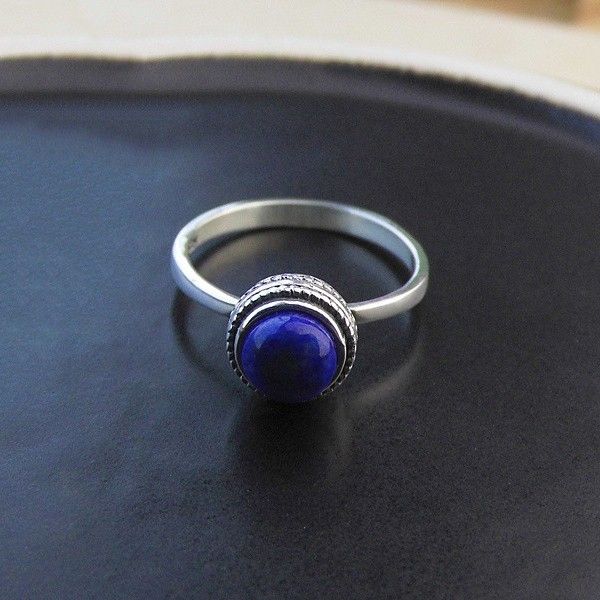 Bague Lapis Naturel Incrusté Argent S925 Mignon