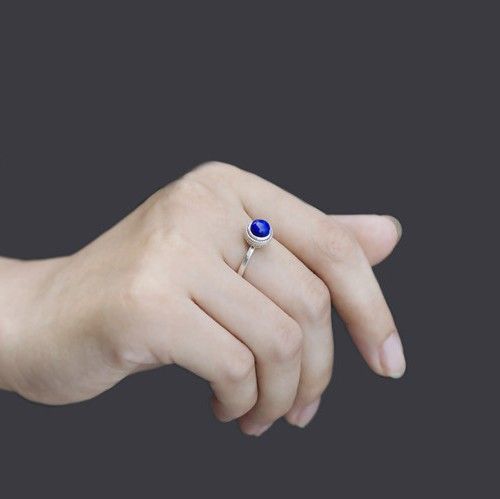 Bague Lapis Naturel Incrusté Argent S925 Mignon