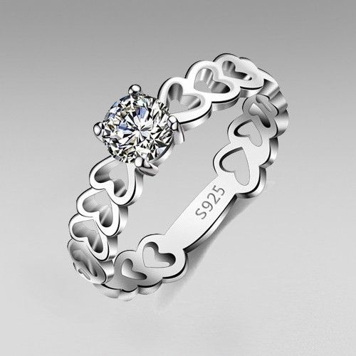 Bague / Bague De Mariage En Argent Sterling 925 Avec Motif De Coeur Creux Et Zircon Cubique Pour Femme