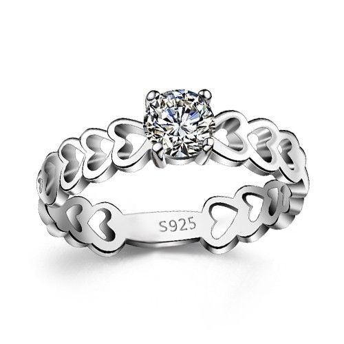 Bague / Bague De Mariage En Argent Sterling 925 Avec Motif De Coeur Creux Et Zircon Cubique Pour Femme