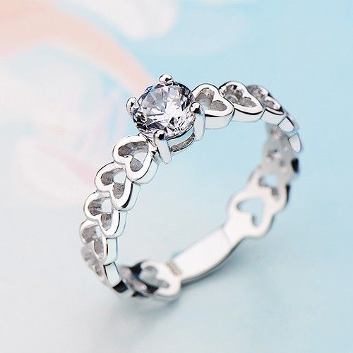 Bague / Bague De Mariage En Argent Sterling 925 Avec Motif De Coeur Creux Et Zircon Cubique Pour Femme