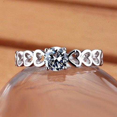 Bague / Bague De Mariage En Argent Sterling 925 Avec Motif De Coeur Creux Et Zircon Cubique Pour Femme