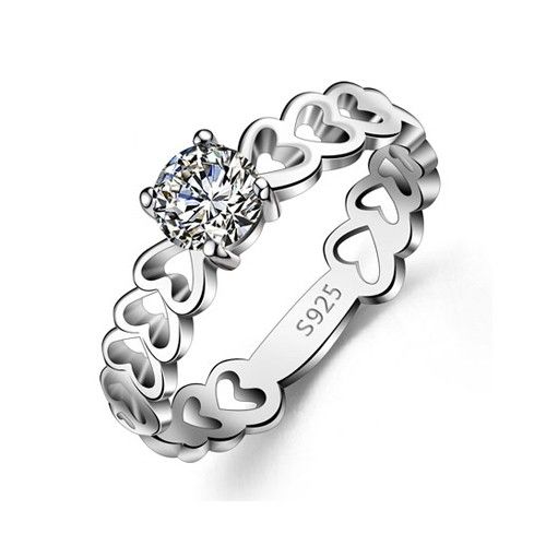 Bague / Bague De Mariage En Argent Sterling 925 Avec Motif De Coeur Creux Et Zircon Cubique Pour Femme