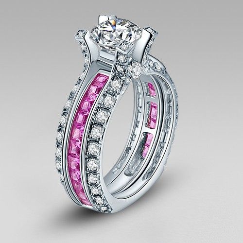 Bague De Mariage En Argent Sterling 925 Avec Zircon Cubique Blanc Et Rose Plaqué Or Blanc Dans Le Style De La Cathedrale