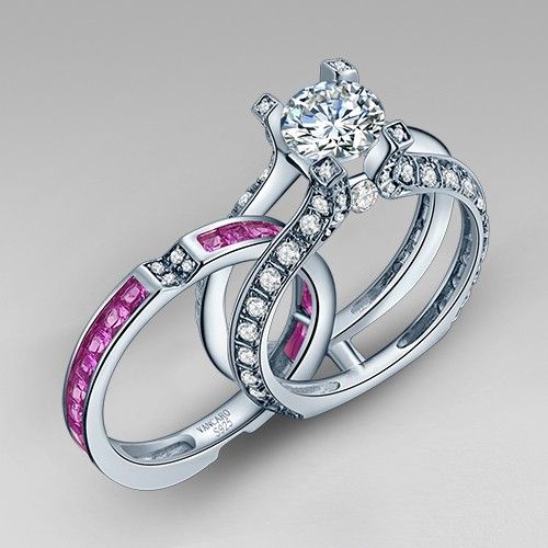 Bague De Mariage En Argent Sterling 925 Avec Zircon Cubique Blanc Et Rose Plaqué Or Blanc Dans Le Style De La Cathedrale