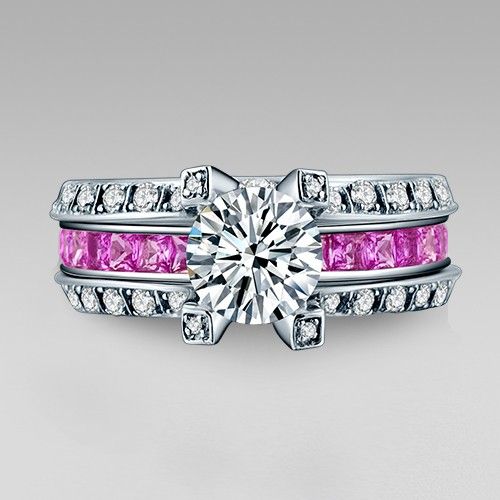 Bague De Mariage En Argent Sterling 925 Avec Zircon Cubique Blanc Et Rose Plaqué Or Blanc Dans Le Style De La Cathedrale