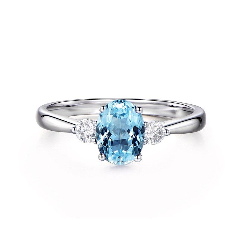 Bague De Mariage Bague De Mariage En Argent Sterling Avec Topaze Bleue Naturelle S925 Pour Dame