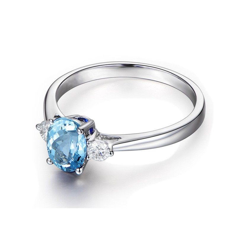 Bague De Mariage Bague De Mariage En Argent Sterling Avec Topaze Bleue Naturelle S925 Pour Dame