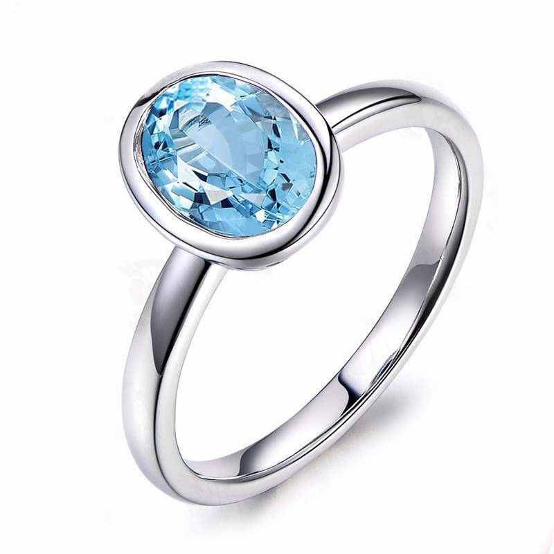 Bague De Mariage Bague De Mariage En Argent Sterling Avec Topaze Ovale Bleue Naturelle