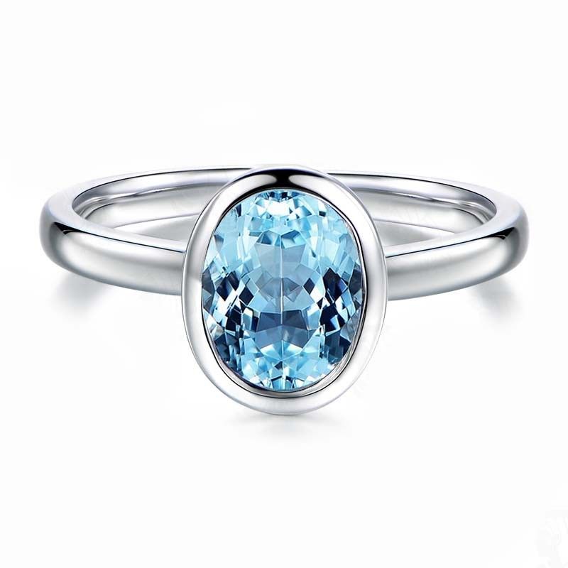 Bague De Mariage Bague De Mariage En Argent Sterling Avec Topaze Ovale Bleue Naturelle