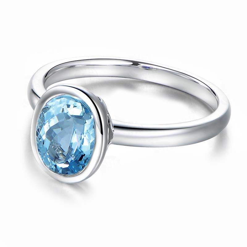 Bague De Mariage Bague De Mariage En Argent Sterling Avec Topaze Ovale Bleue Naturelle