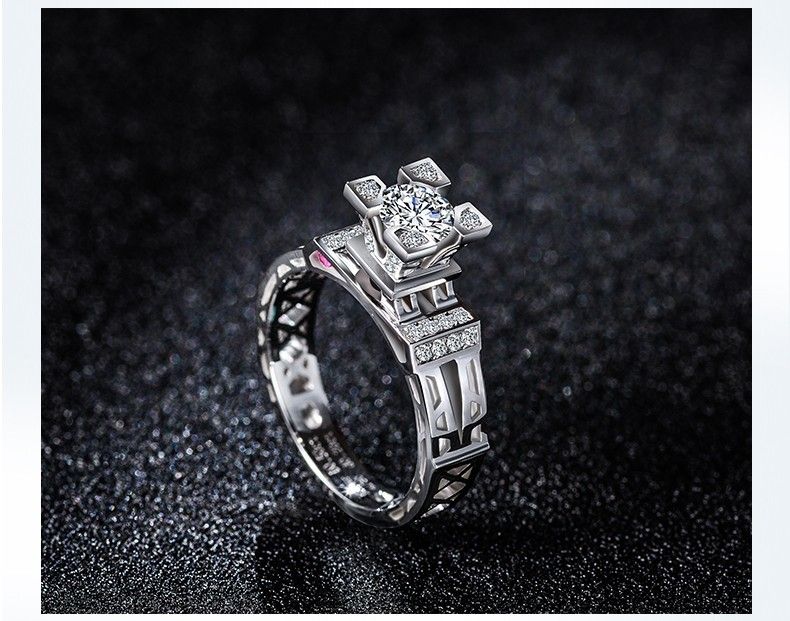 Bague De Mariage En Argent Sterling Avec Tour Eiffel Plaqué Or Blanc 18 Carats