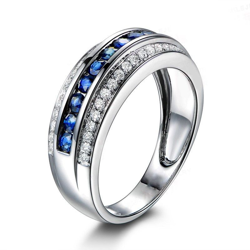 Bague De Mariage Avec Bague De Promesse De Dame En Argent Sterling Avec Pierres Précieuses Bleues Personnalisées